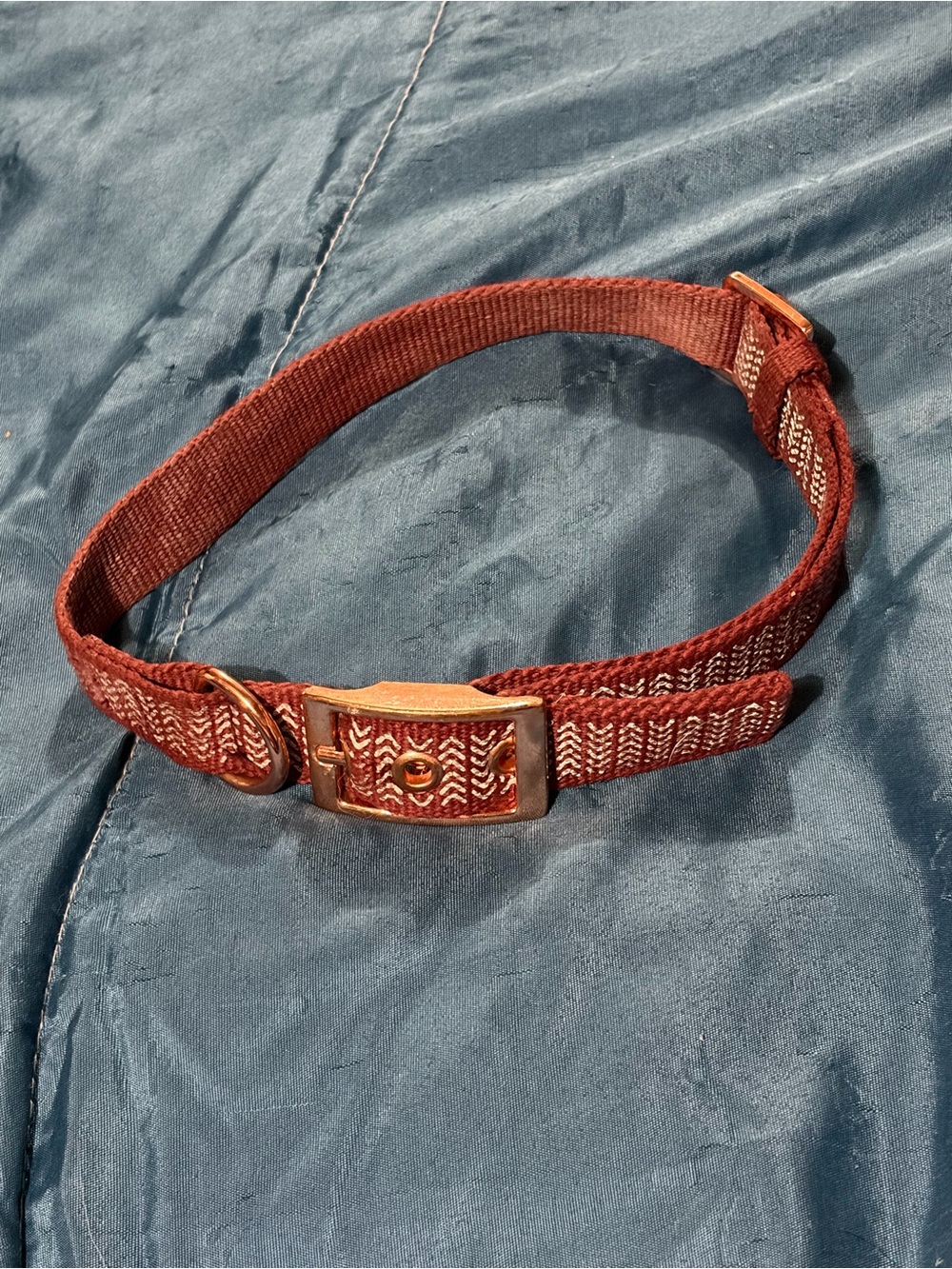 Rust Red Woven Fabric Dog collar with Gold-Tone Buckle
